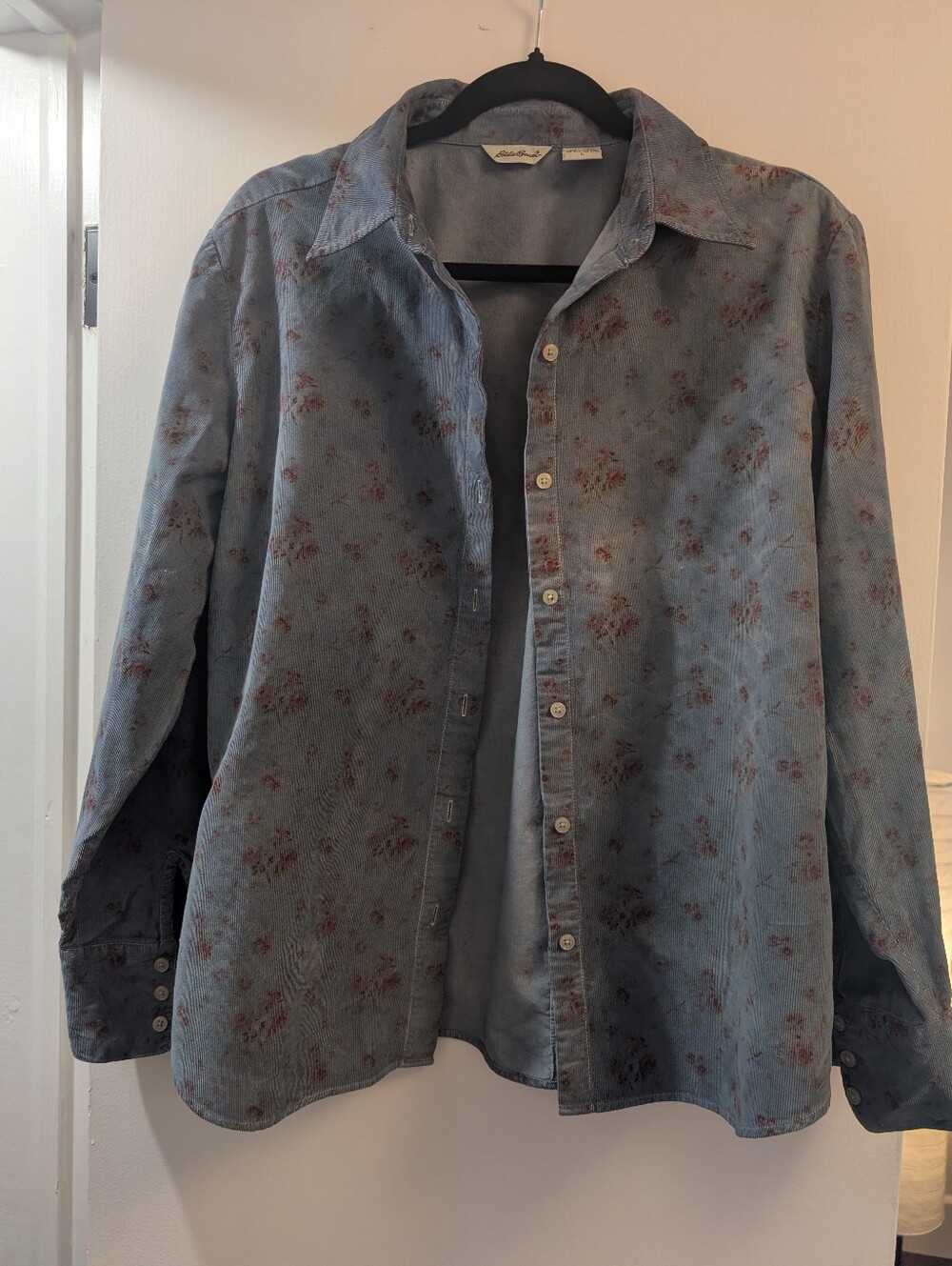 Vintage Blue Floral Shirt Jacket Corduroy